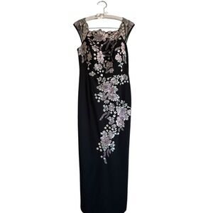 Decode 1.8 Maxi Dress 12 Black Floral Embroidered Lined Cocktail Mother Of Bride